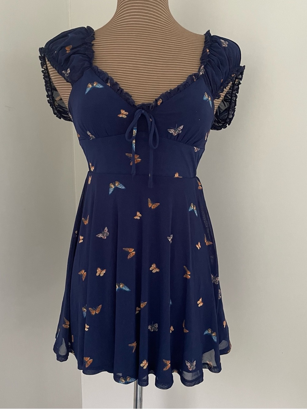 Urban Outfitters Navy Smocked Butterfly Mini Dress